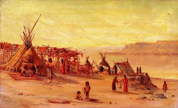 アメリカインディアン Painting - ジェームズ・エヴェレット・スチュアートxx セリロ近くのインディアン・キャンプ